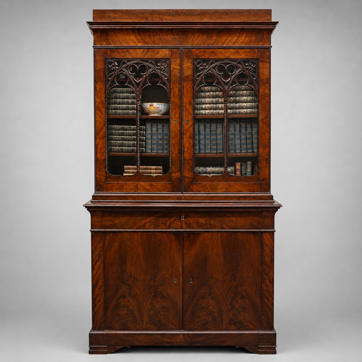 French Charles X Mahogany Secretary Bookcase