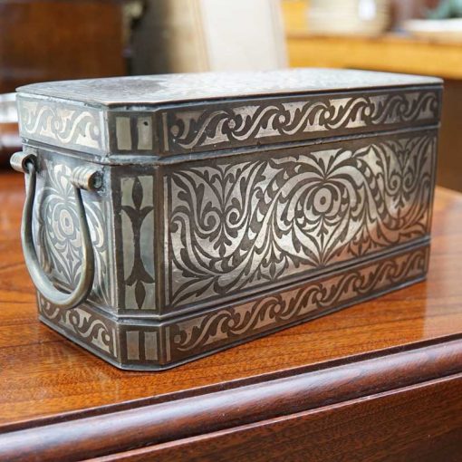 silver bronze betel nut box close up