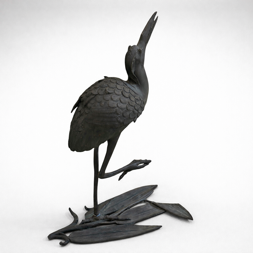 Early 20th Century Japanese Bronze Crane Sculpture