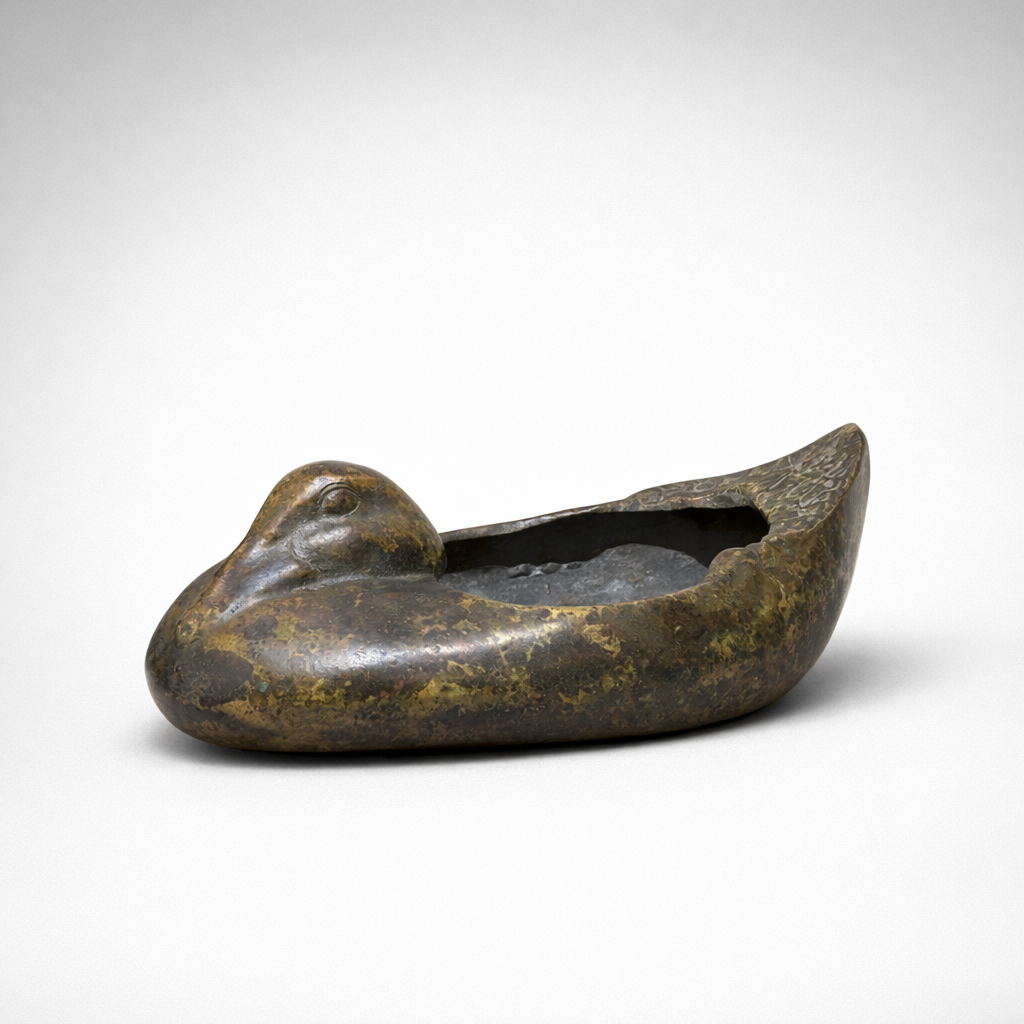 French Sculptural Bronze Duck Vessel