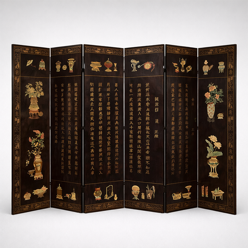 Chinese Lacquer Six-Panel Folding Screen