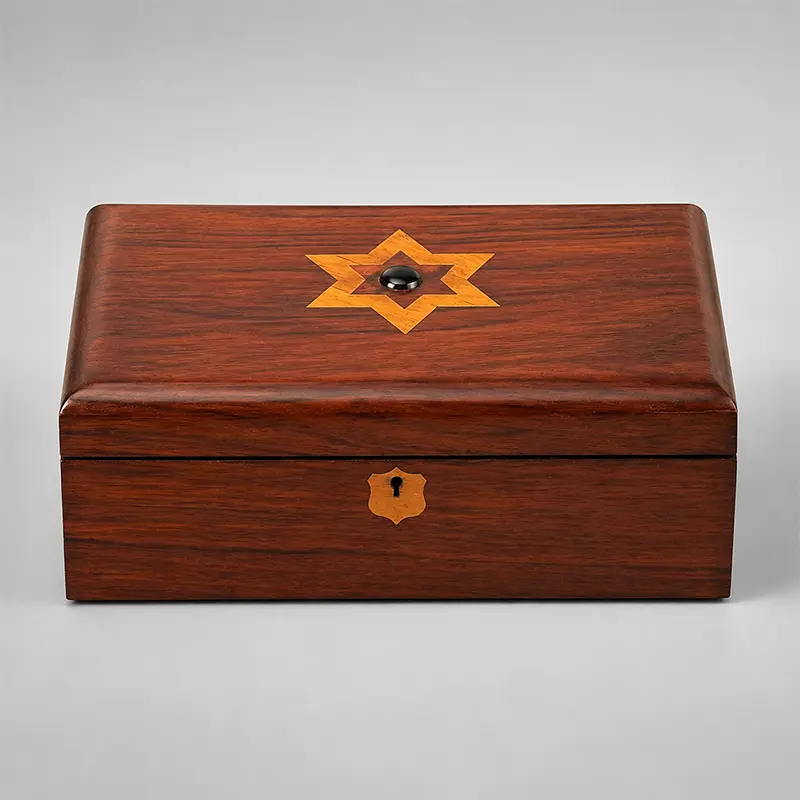 English rosewood box with satinwood six-pointed star inlay, circa 1830