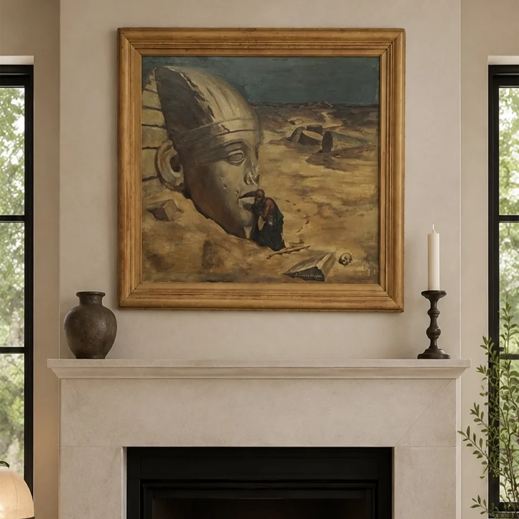 The Questioner of the Sphinx framed hanging on a wall.
